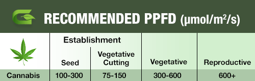 Recommended PPFD for cannabis growth